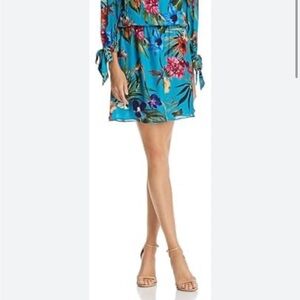 Tropical Floral Mini Dress with Sleeve Ties